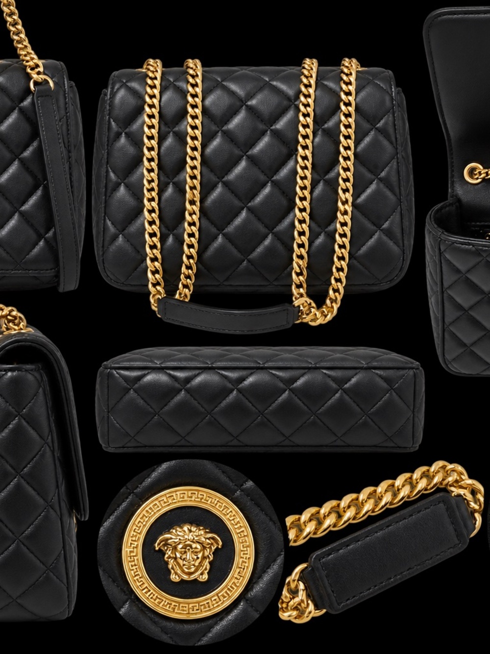 AUTHENTIC VERSACE BLACK QUILTED LEATHER MEDUSA BAG
